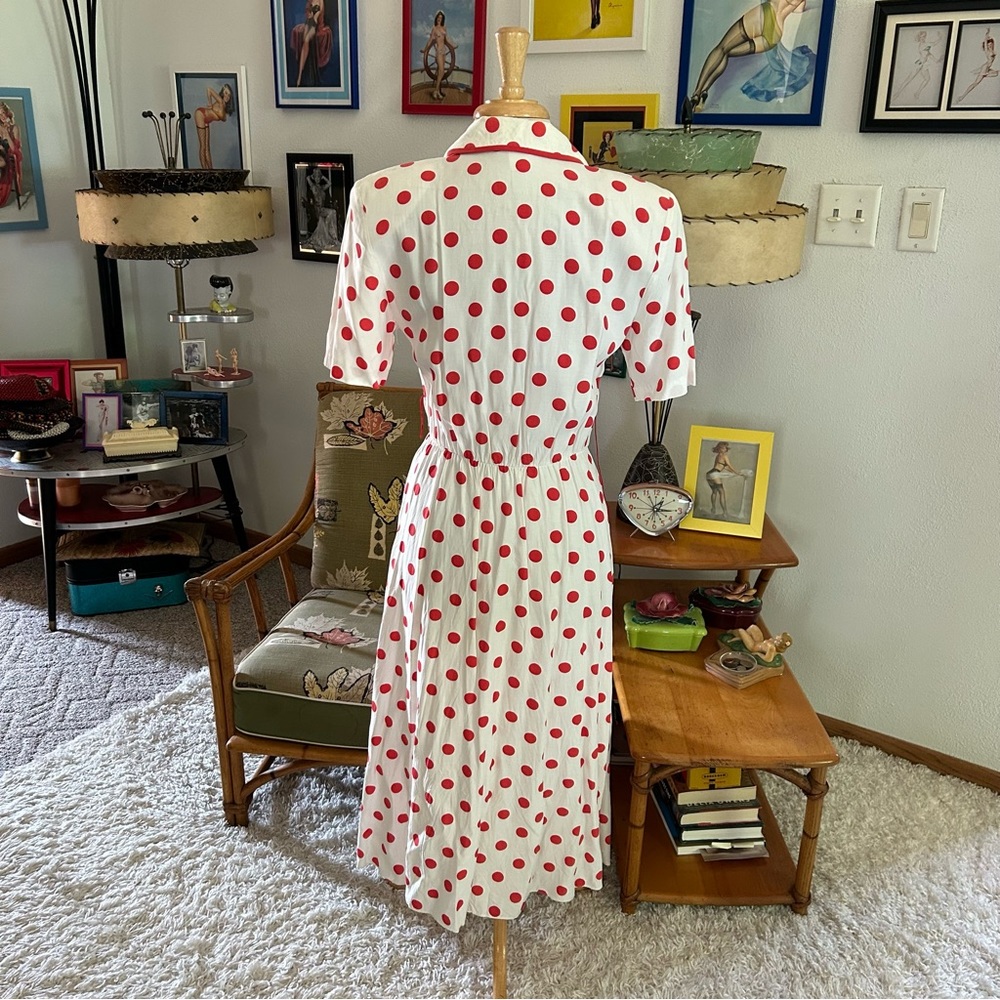 SOLD SOLD Vintage 1950s Style Dress White Red Polka Dot M L Pinup Rockabilly 50s - Picture 8 of 8